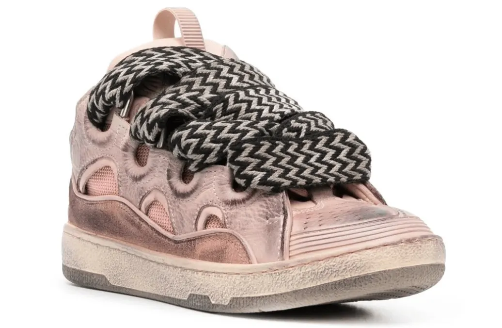 Lanvin Distressed Leather Curb Sneaker Pale Pink