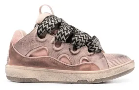 Lanvin Distressed Leather Curb Sneaker Pale Pink