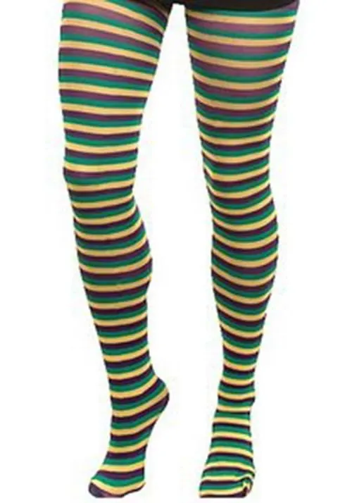 Mardi Gras Striped Adult Tights