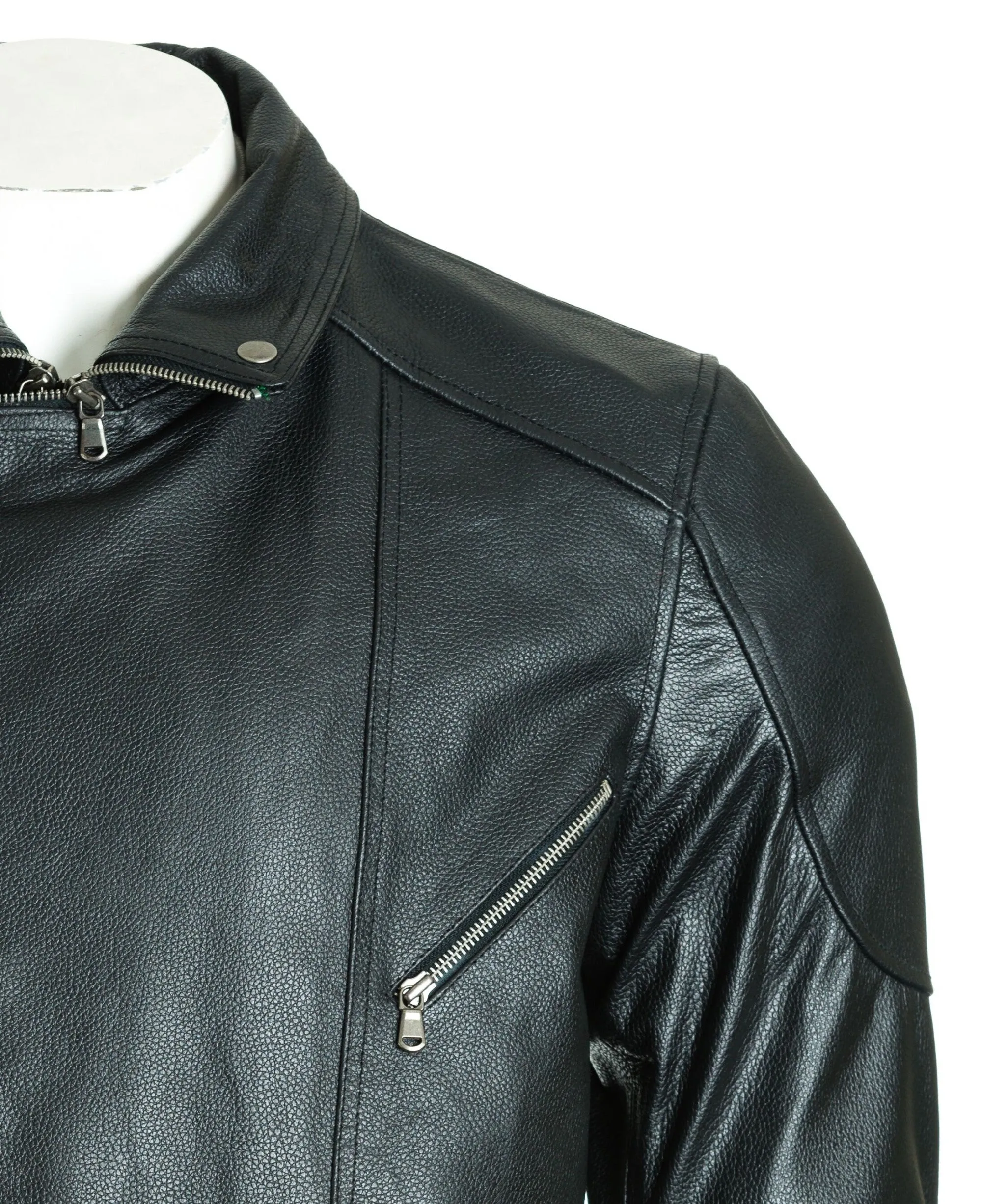 Men's Black Belted Soft Cow Hide Armoured Motorbike Coat: Rocco