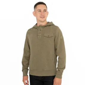 Men's Khaki Green Pockets Half Button Cotton Jersey Sweatshirts Hoodie Sweat Tops