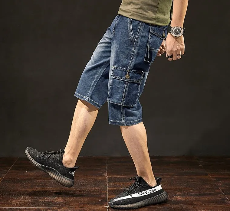 Men's Summer Blue Mid Waist Casual Straight Baggy Jeans Shorts