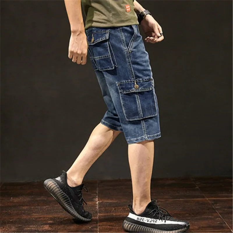 Men's Summer Blue Mid Waist Casual Straight Baggy Jeans Shorts