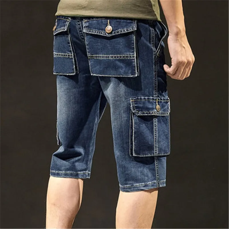 Men's Summer Blue Mid Waist Casual Straight Baggy Jeans Shorts