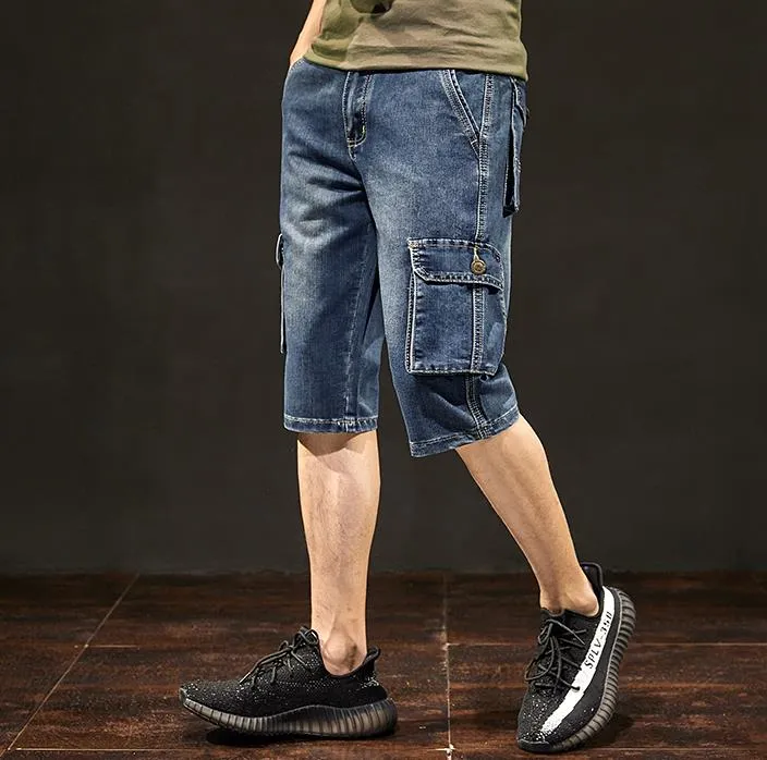 Men's Summer Blue Mid Waist Casual Straight Baggy Jeans Shorts