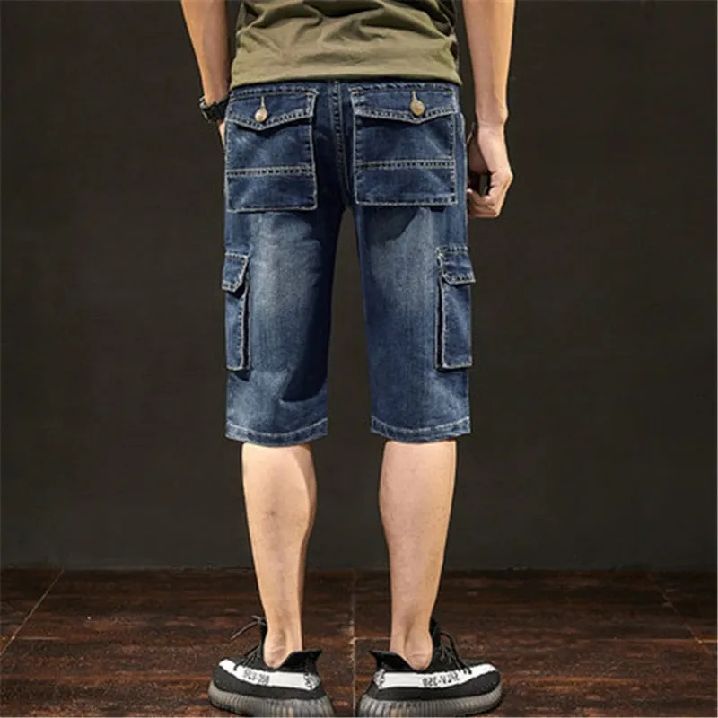 Men's Summer Blue Mid Waist Casual Straight Baggy Jeans Shorts