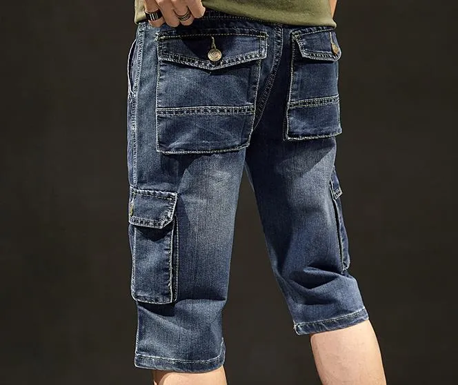 Men's Summer Blue Mid Waist Casual Straight Baggy Jeans Shorts