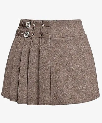 Mistress Rocks Womens Sandstone Buckle-embellished mid-rise pleated wool-blend mini skirt