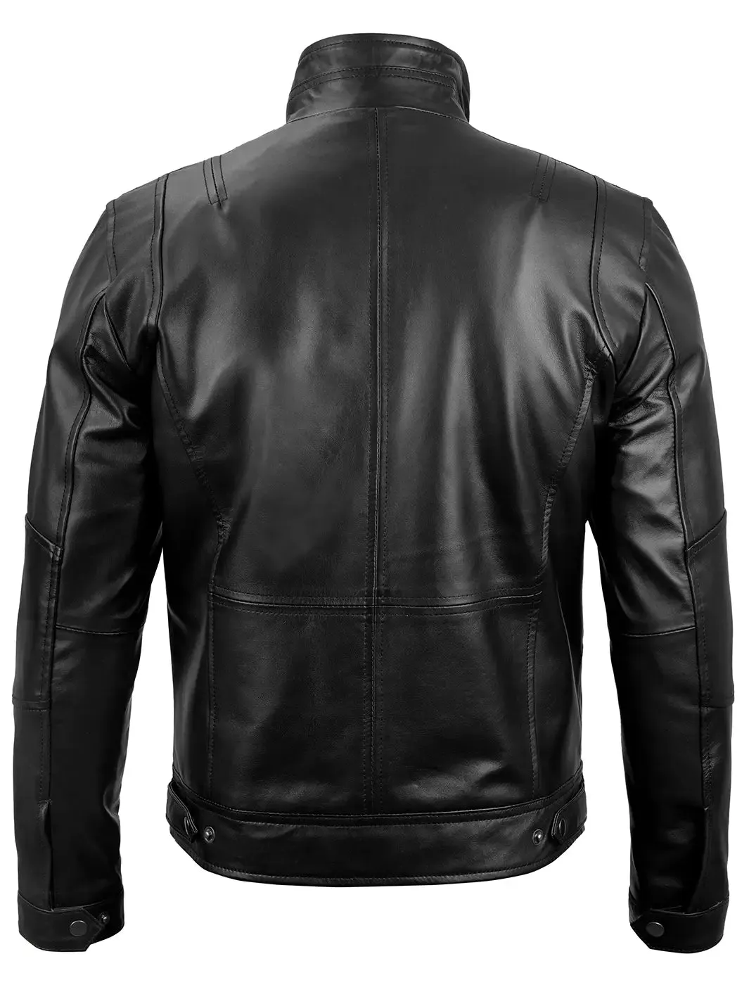 Moffit Mens Black Cafe Racer Real Leather Jacket