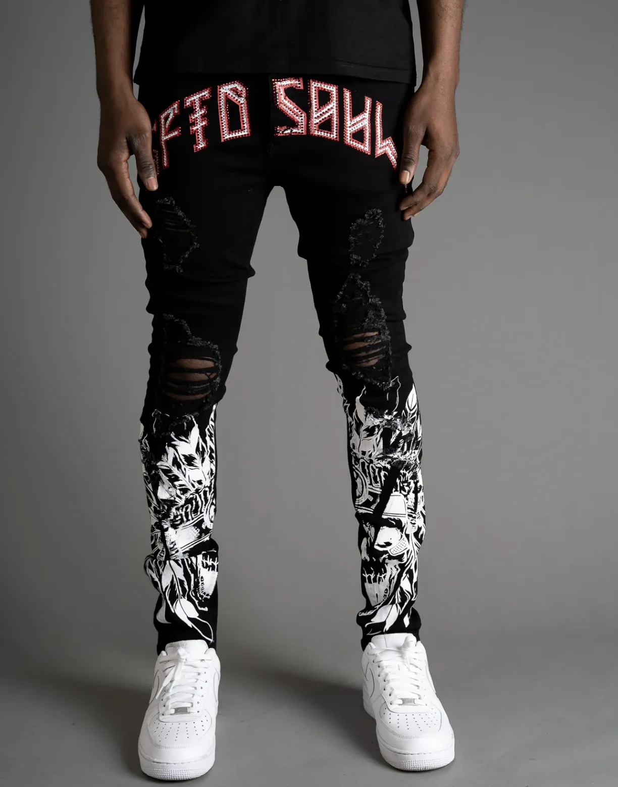 Native Skull Distressed Denim (Black) /C6