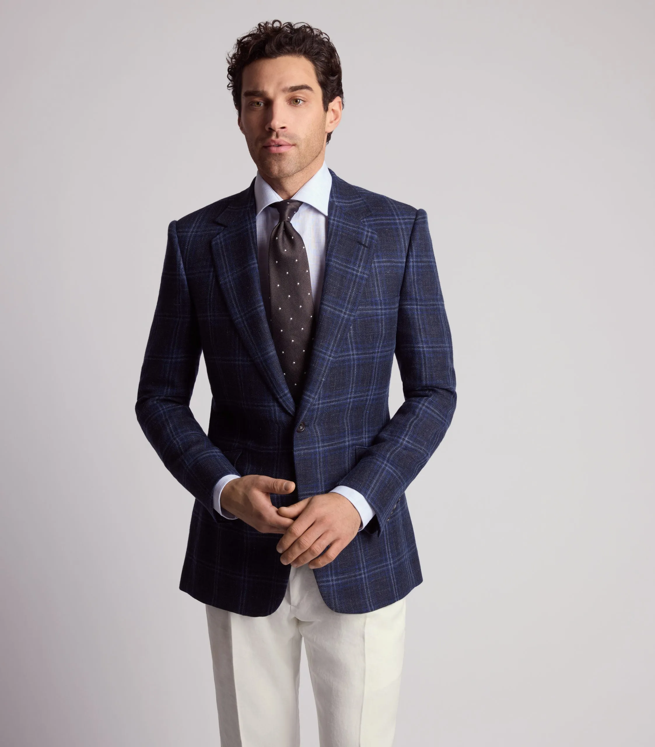 Navy Hopsack Wool Silk and Linen Sport Jacket