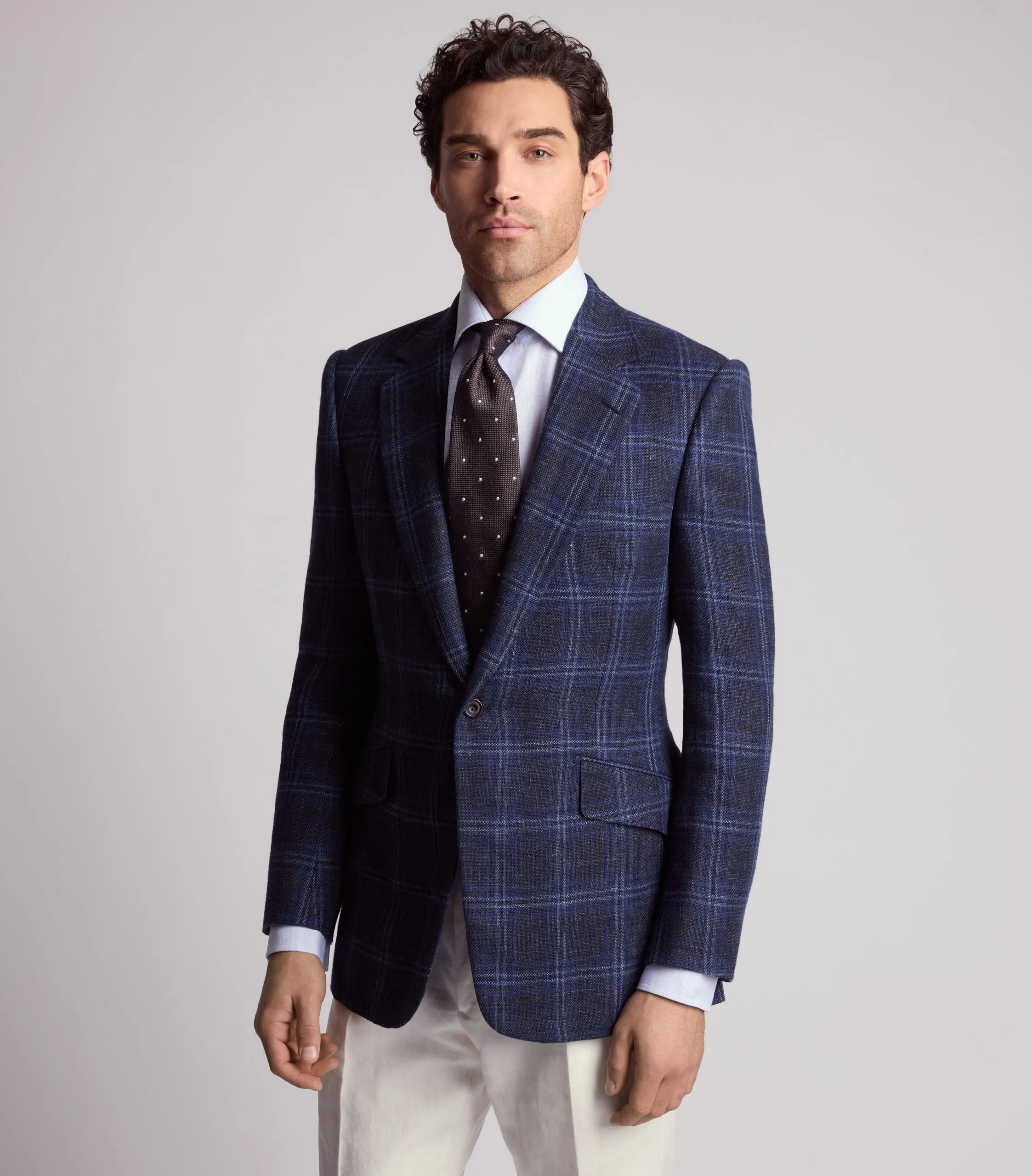 Navy Hopsack Wool Silk and Linen Sport Jacket