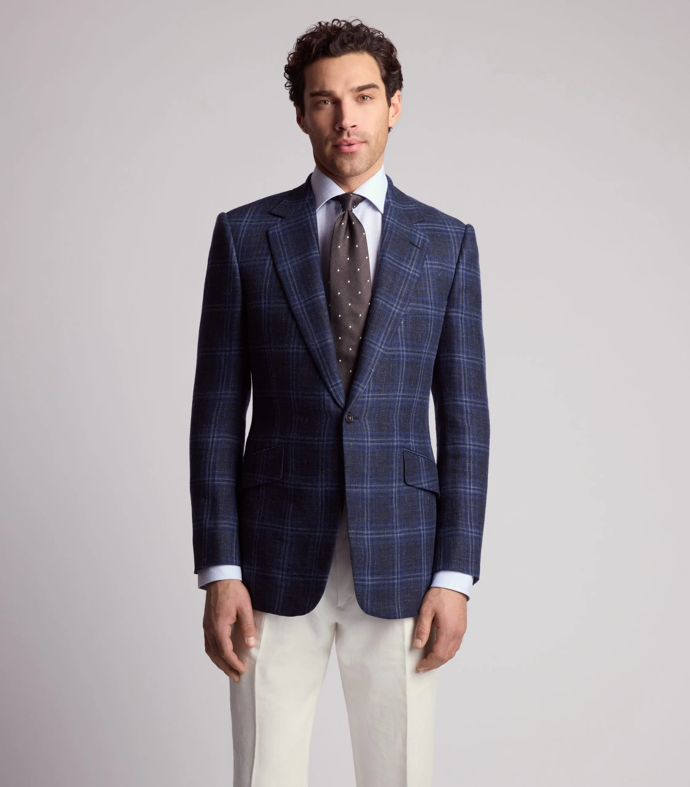 Navy Hopsack Wool Silk and Linen Sport Jacket