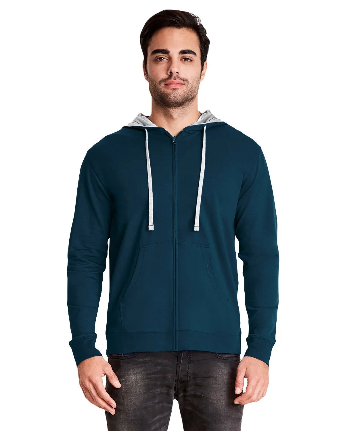 Next Level French Terry Zip Hoody 9601 Mid Navy/ Heather Gray