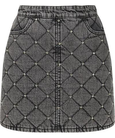 Nocturne Women's Grey Quilted Jean Skirt