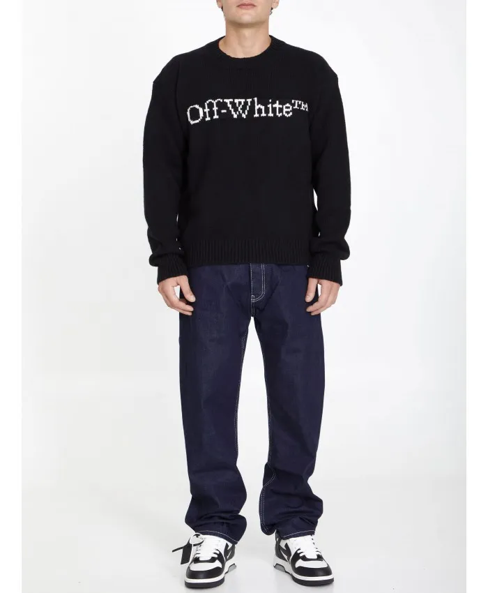 Off-White  |Wool Street Style Long Sleeves Oversized Logo Sweaters