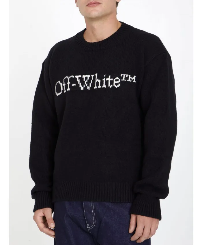 Off-White  |Wool Street Style Long Sleeves Oversized Logo Sweaters