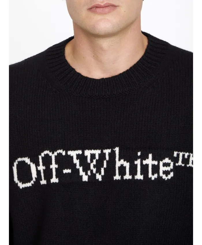 Off-White  |Wool Street Style Long Sleeves Oversized Logo Sweaters