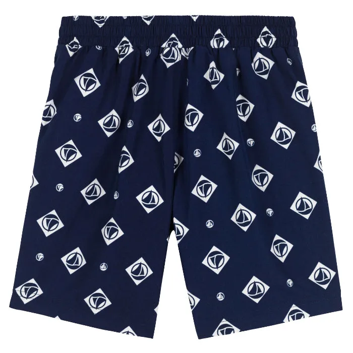 Petit Bateau Child Swim Shorts Navy Blue With Boat Logo Print