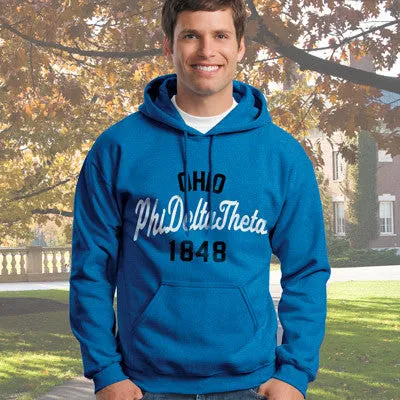 Phi Delta Theta State and Date Printed Hoody - Gildan 18500 - CAD