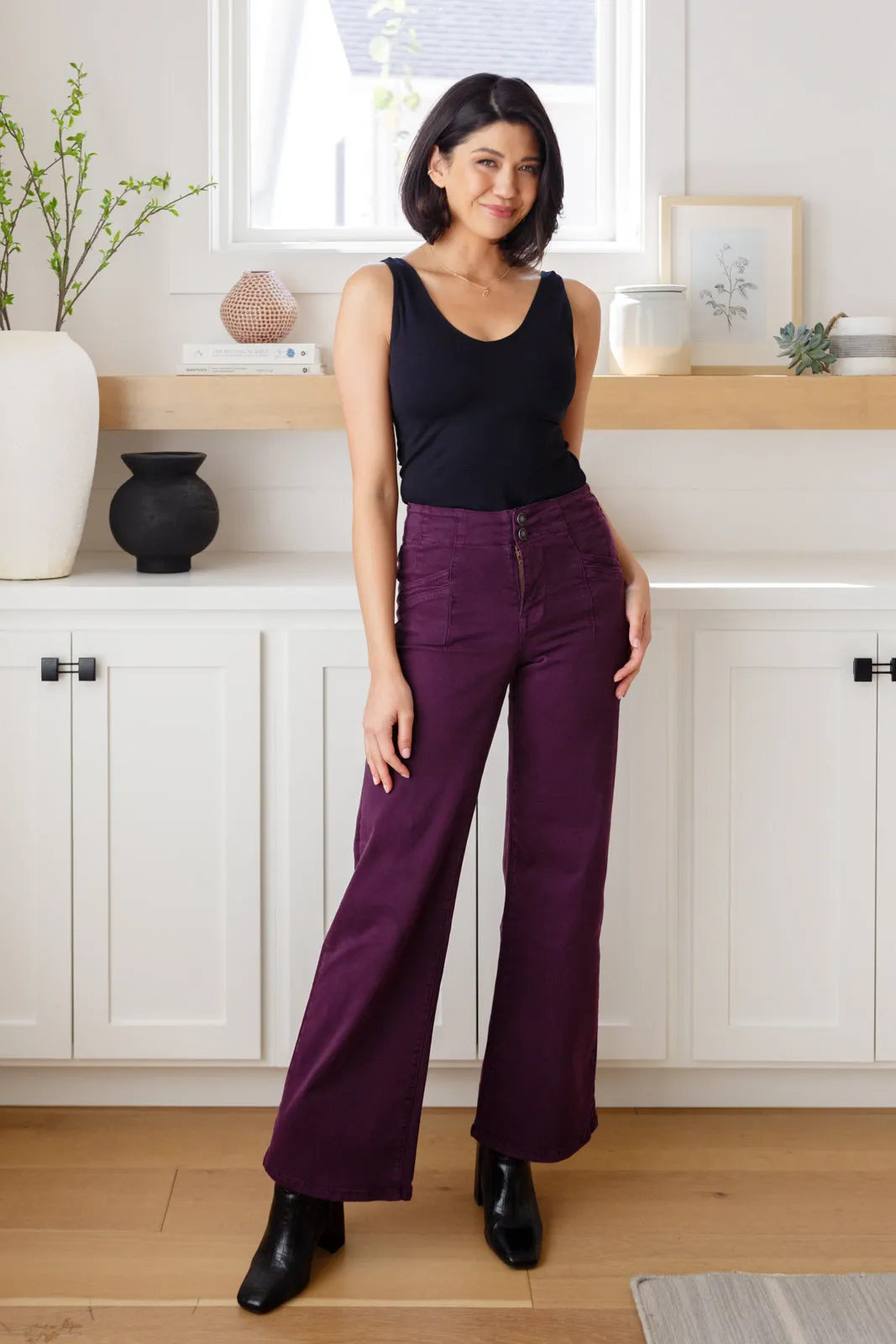 Plum High Rise Wide Leg Jeans