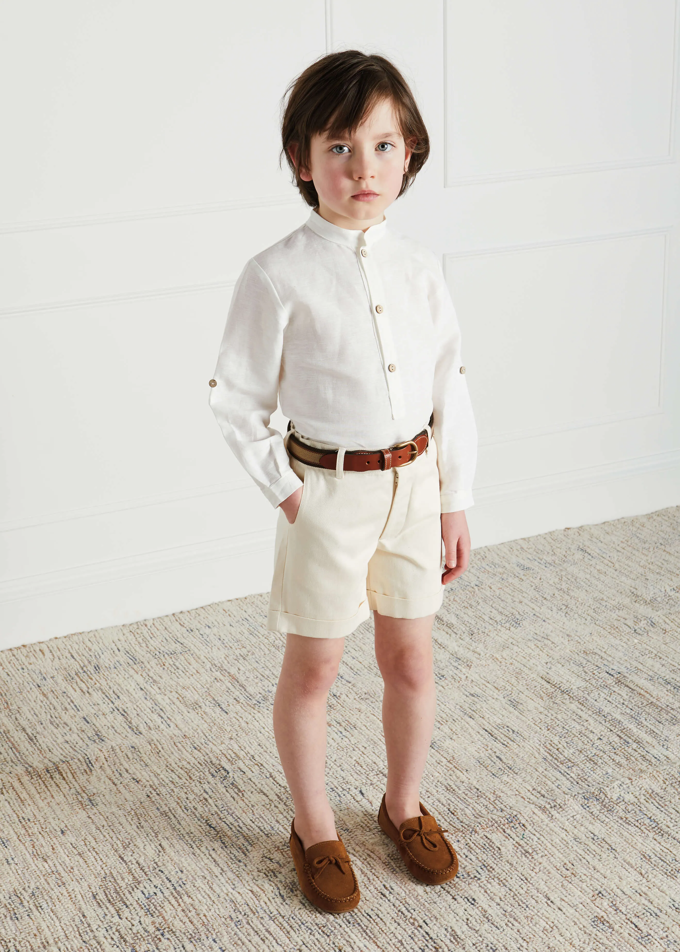 Pocket Detail Shorts With Turn-Ups in Beige (4-10yrs)