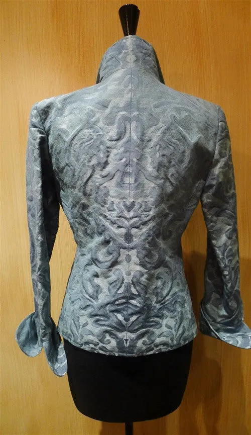 Quadrille Blue Damask Jacket with Black Frog Closures