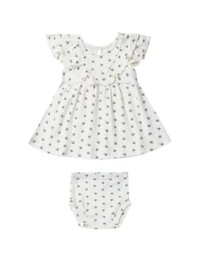 Quincy Mae Pointelle Ruffle Dress Set | Indigo Ditsy