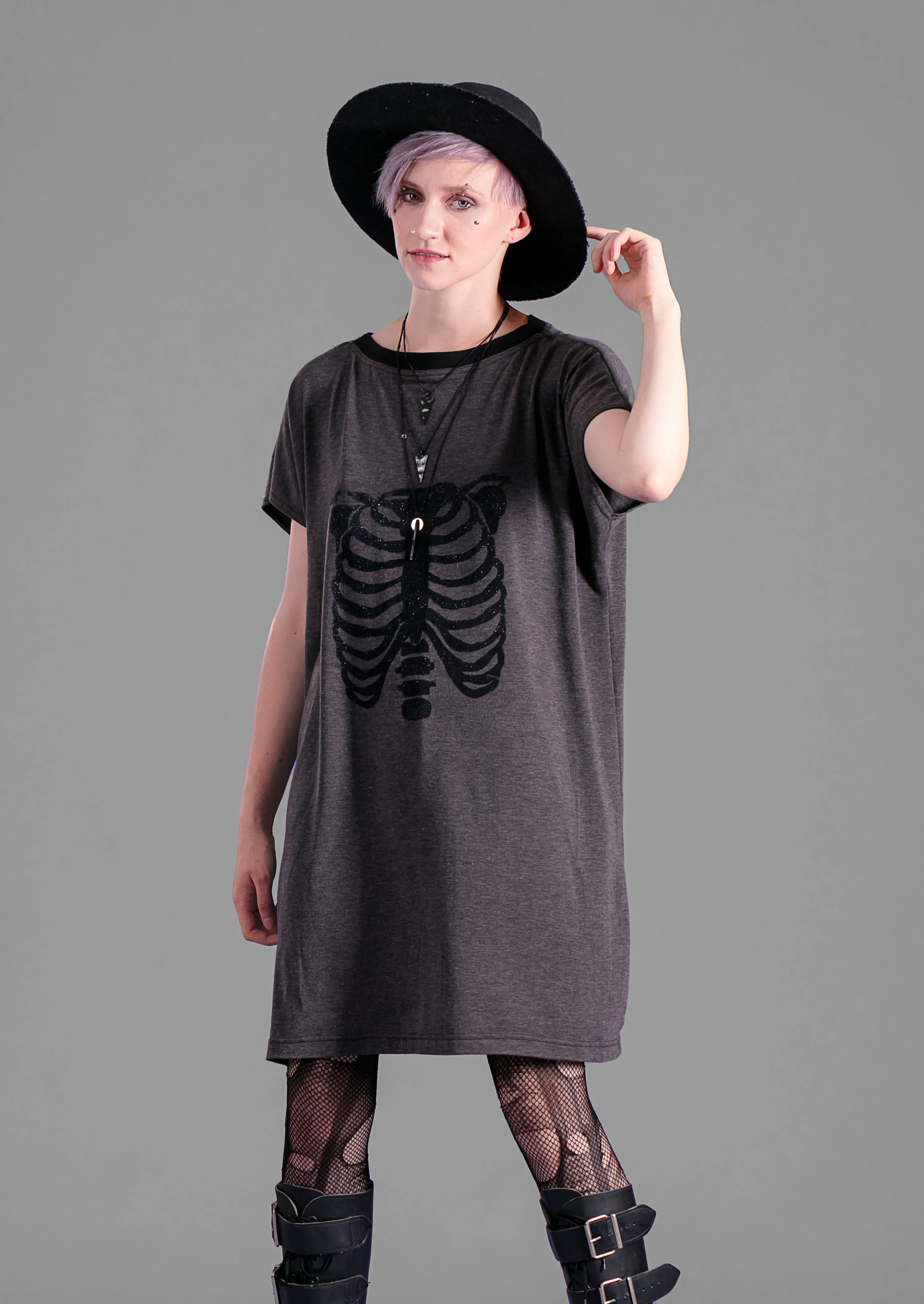 Rib cage print tunic tshirt dress | glitter special edition