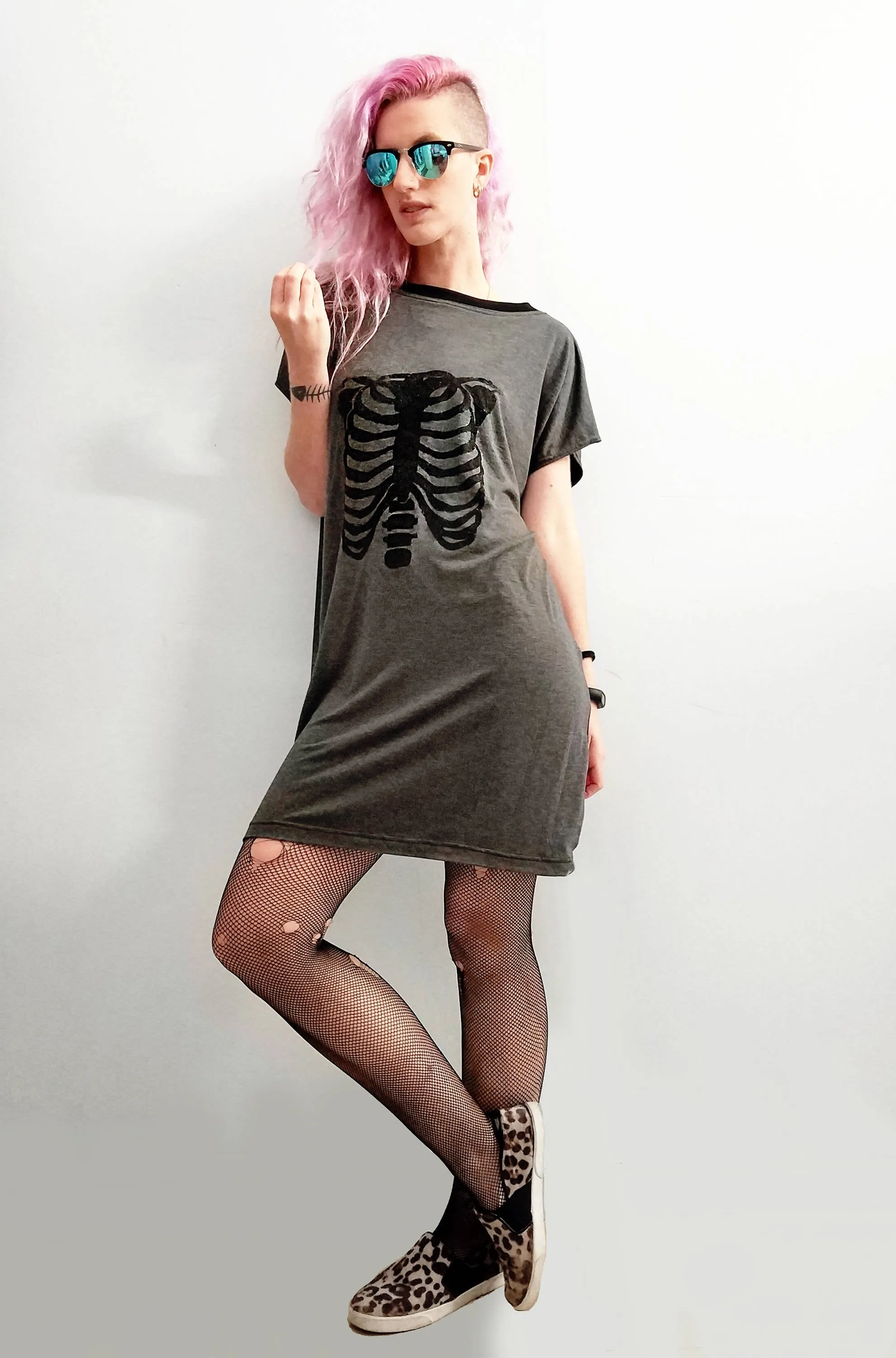 Rib cage print tunic tshirt dress | glitter special edition