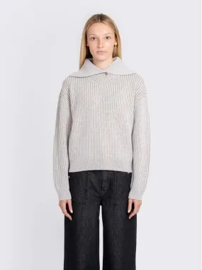 Ribbed Collar Sweater - Beige/White