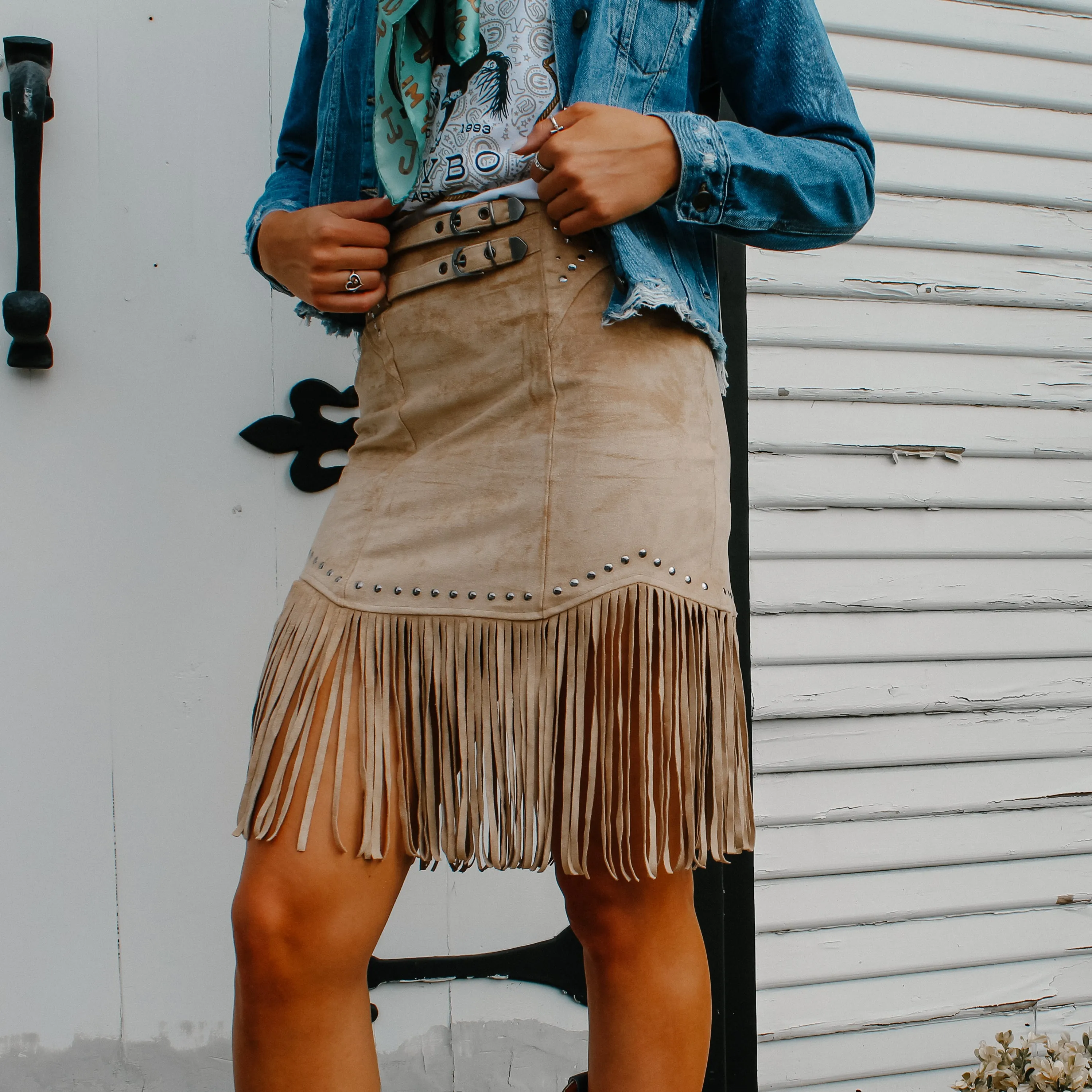 Rock&Roll Studded Fringe Skirt