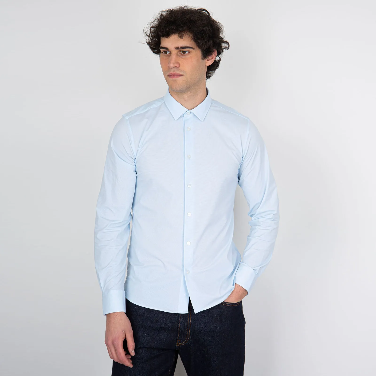 Rrd Camicia Shirt Oxford Jacquard Open Celeste Uomo