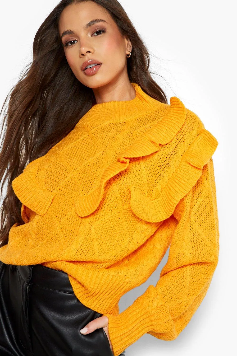 Ruffle Cable Knitted Sweater