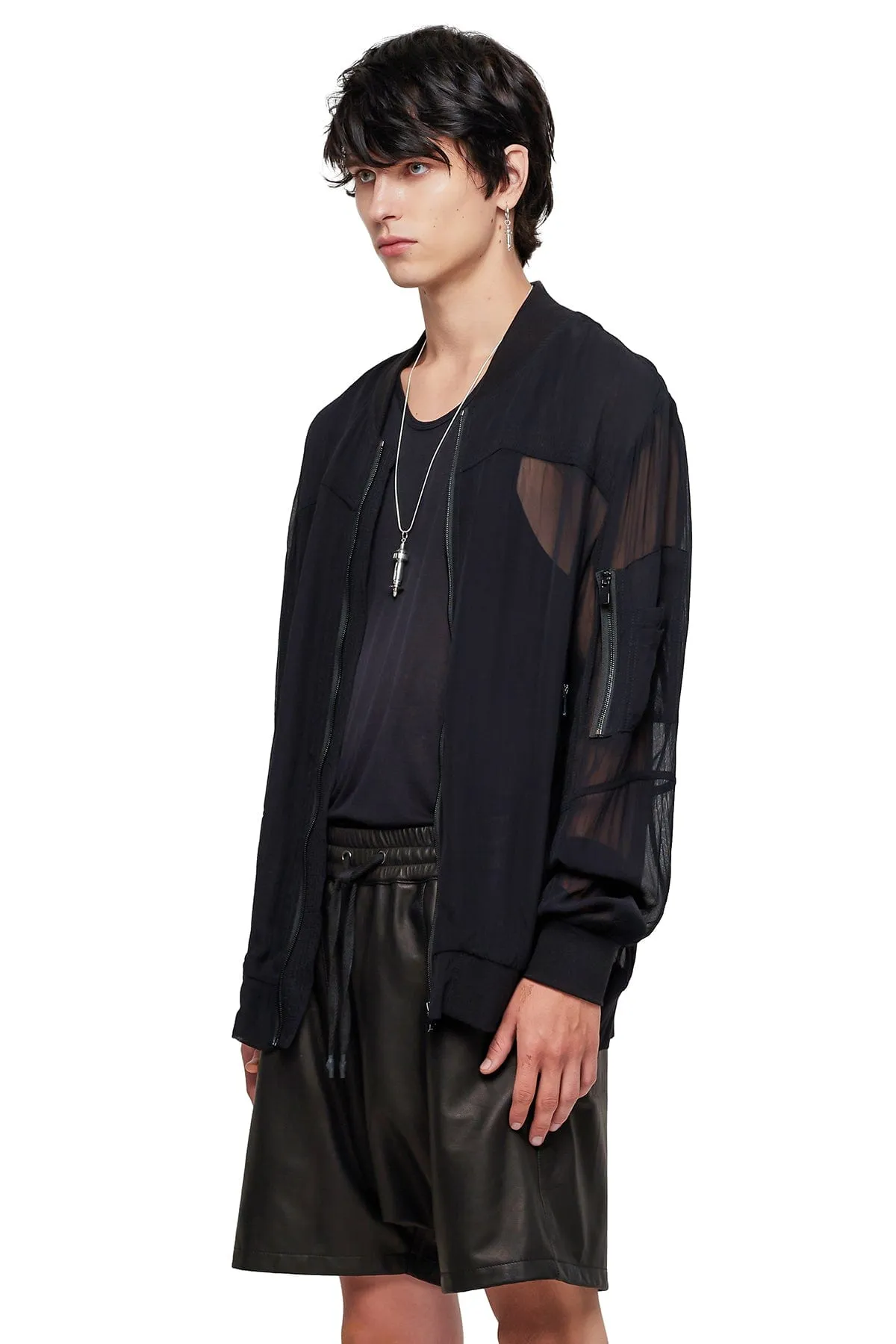 SHEER BOMBER JACKET IN BLACK