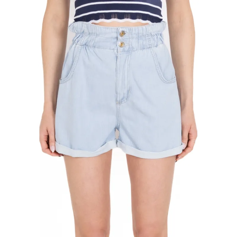 SHORT IN JEANS CON ELASTICO, AZZURRO