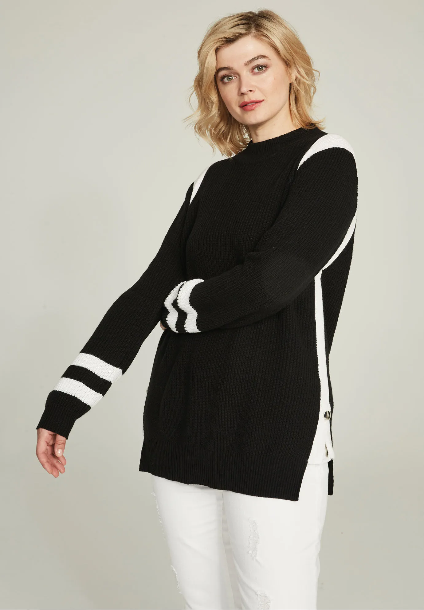 Side Stripe Mockneck Sweater