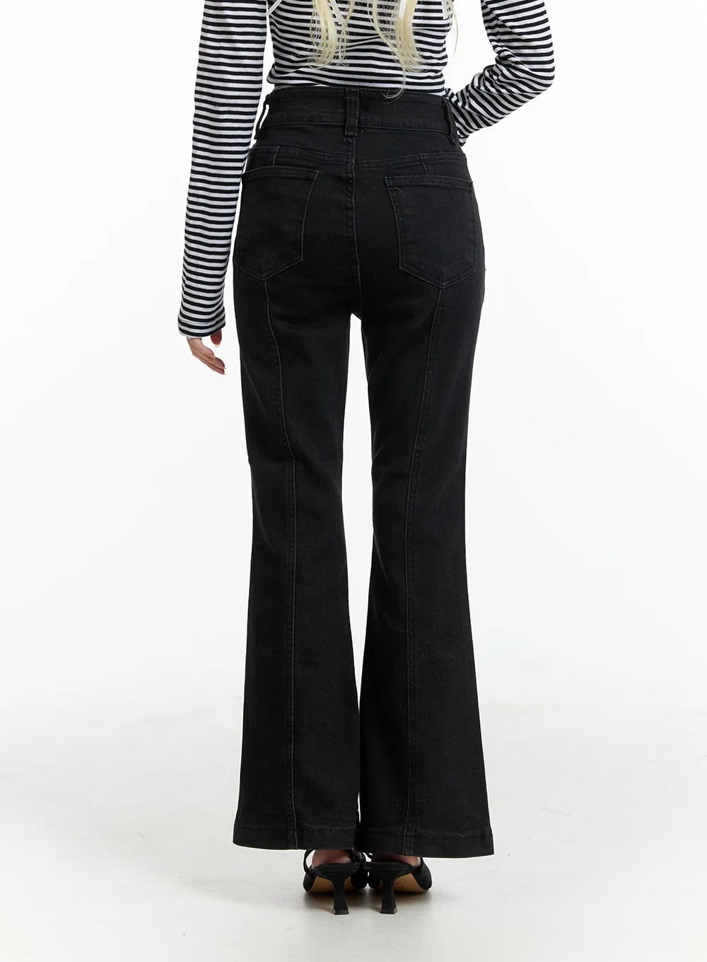 Solid Slit Flare Jeans IF408