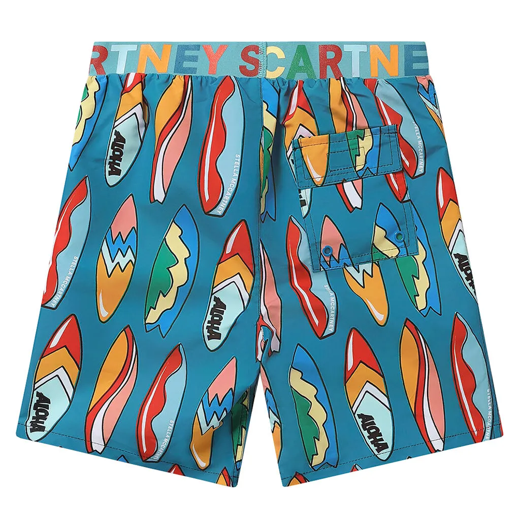 Stella McCartney Child Swim Shorts With Surfboards Print Blue