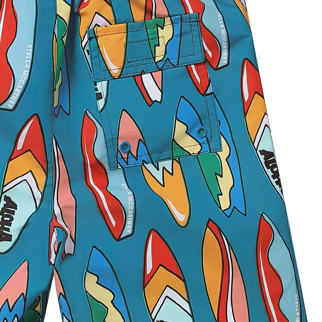 Stella McCartney Child Swim Shorts With Surfboards Print Blue