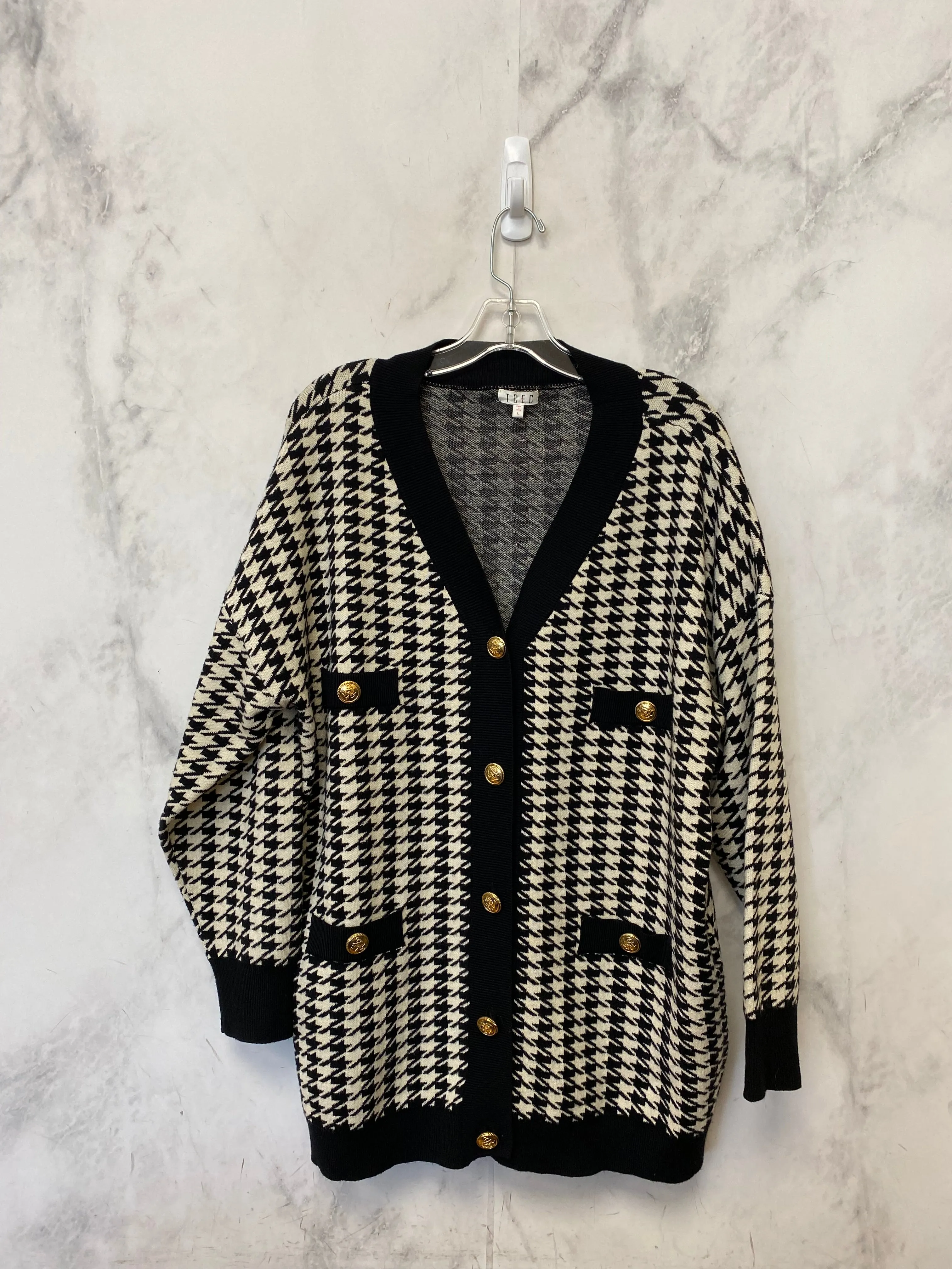 Sweater Cardigan By Tcec In Black & Cream, Size: L