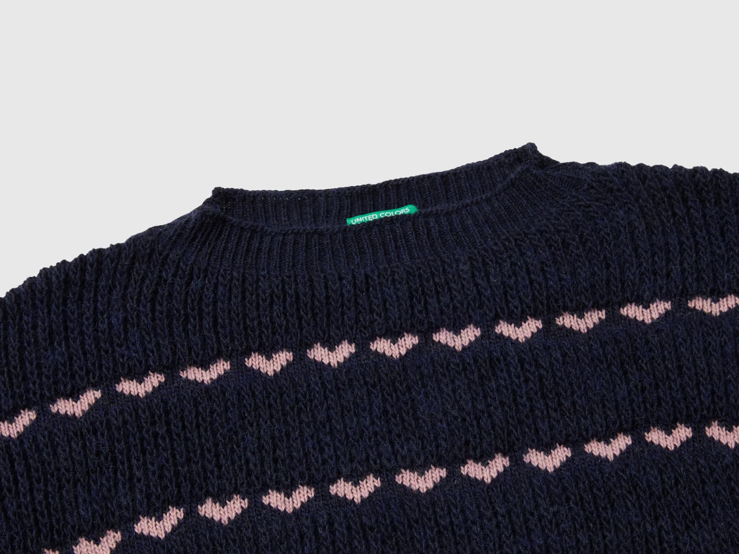 Sweater with heart inlay - Dark Blue | Benetton