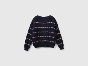 Sweater with heart inlay - Dark Blue | Benetton