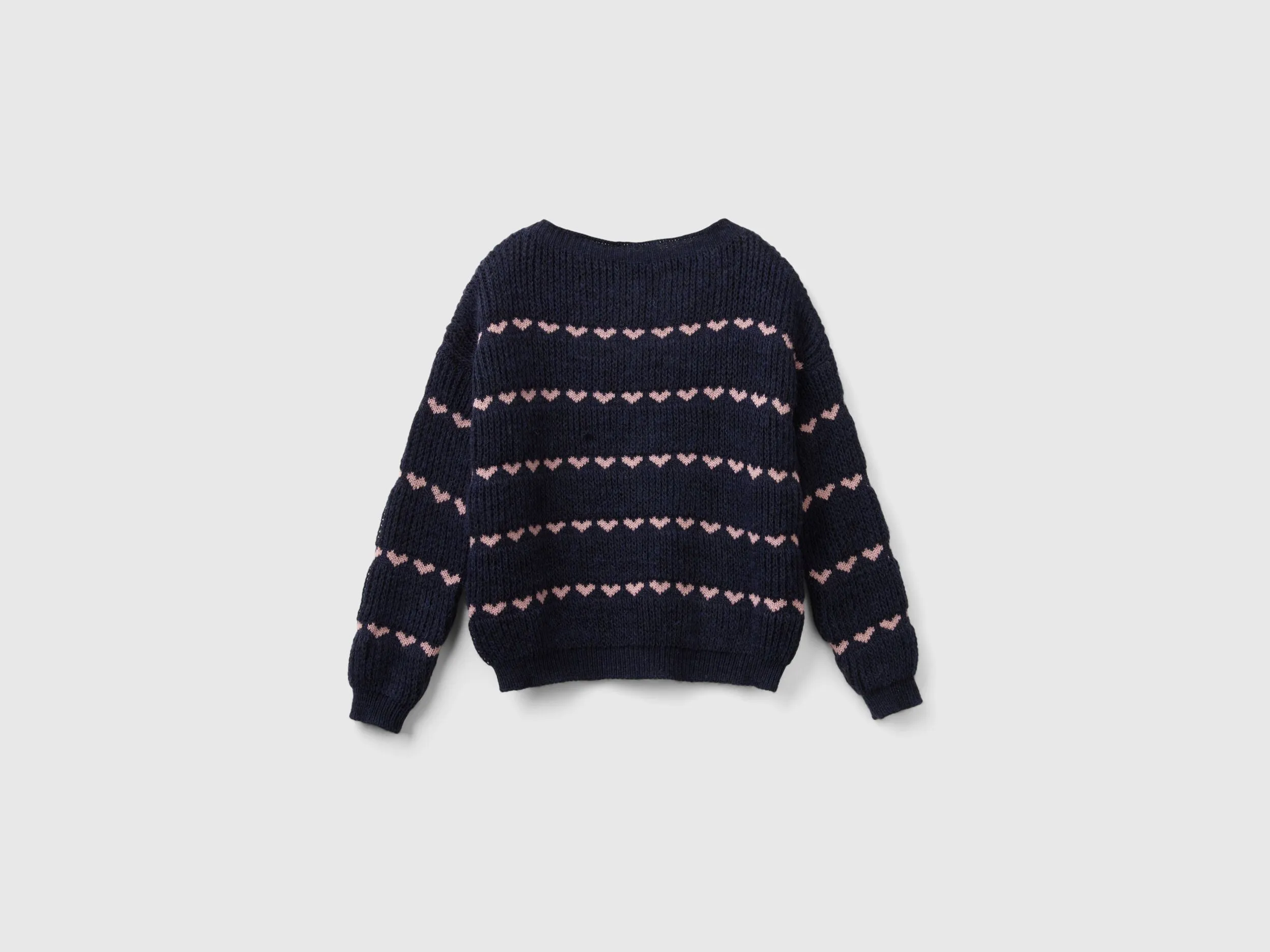 Sweater with heart inlay - Dark Blue | Benetton