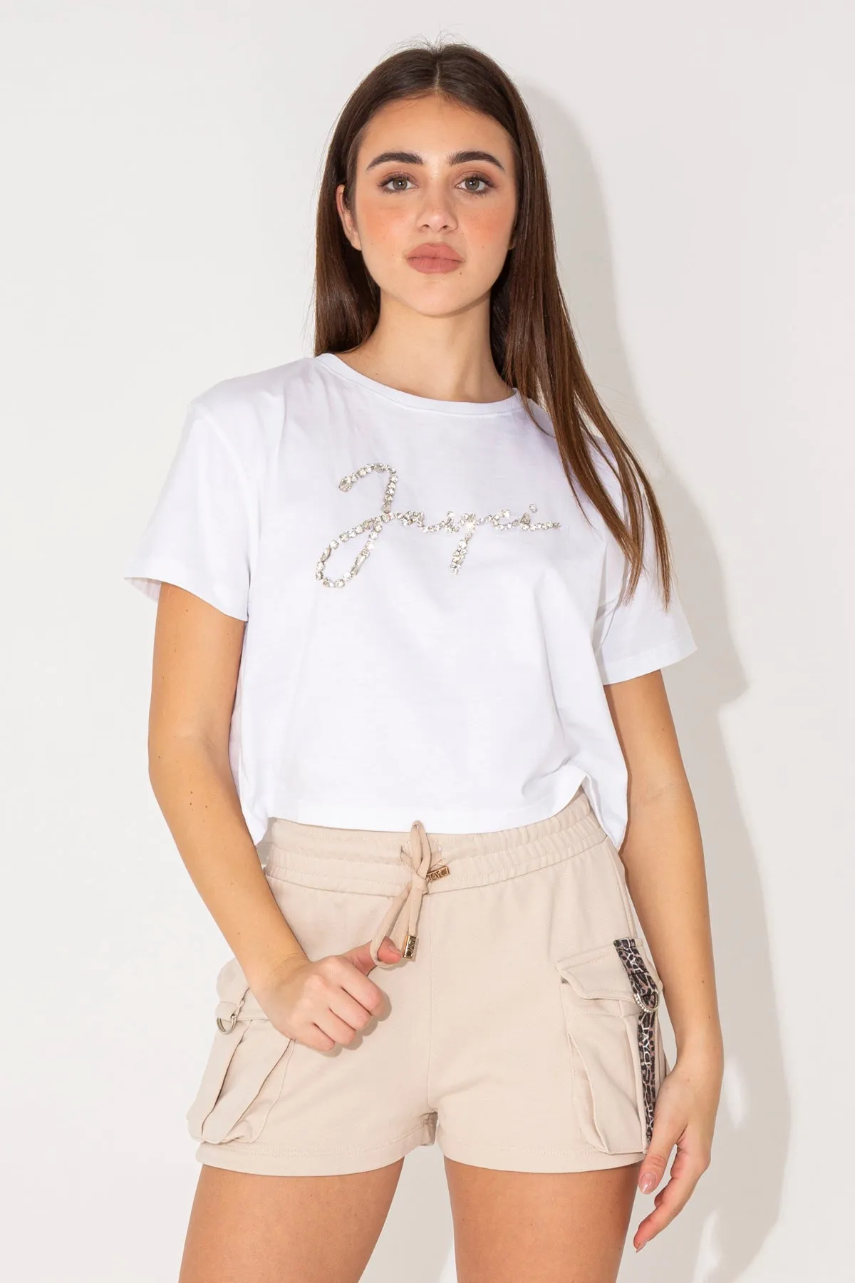 T-shirt crop con logo