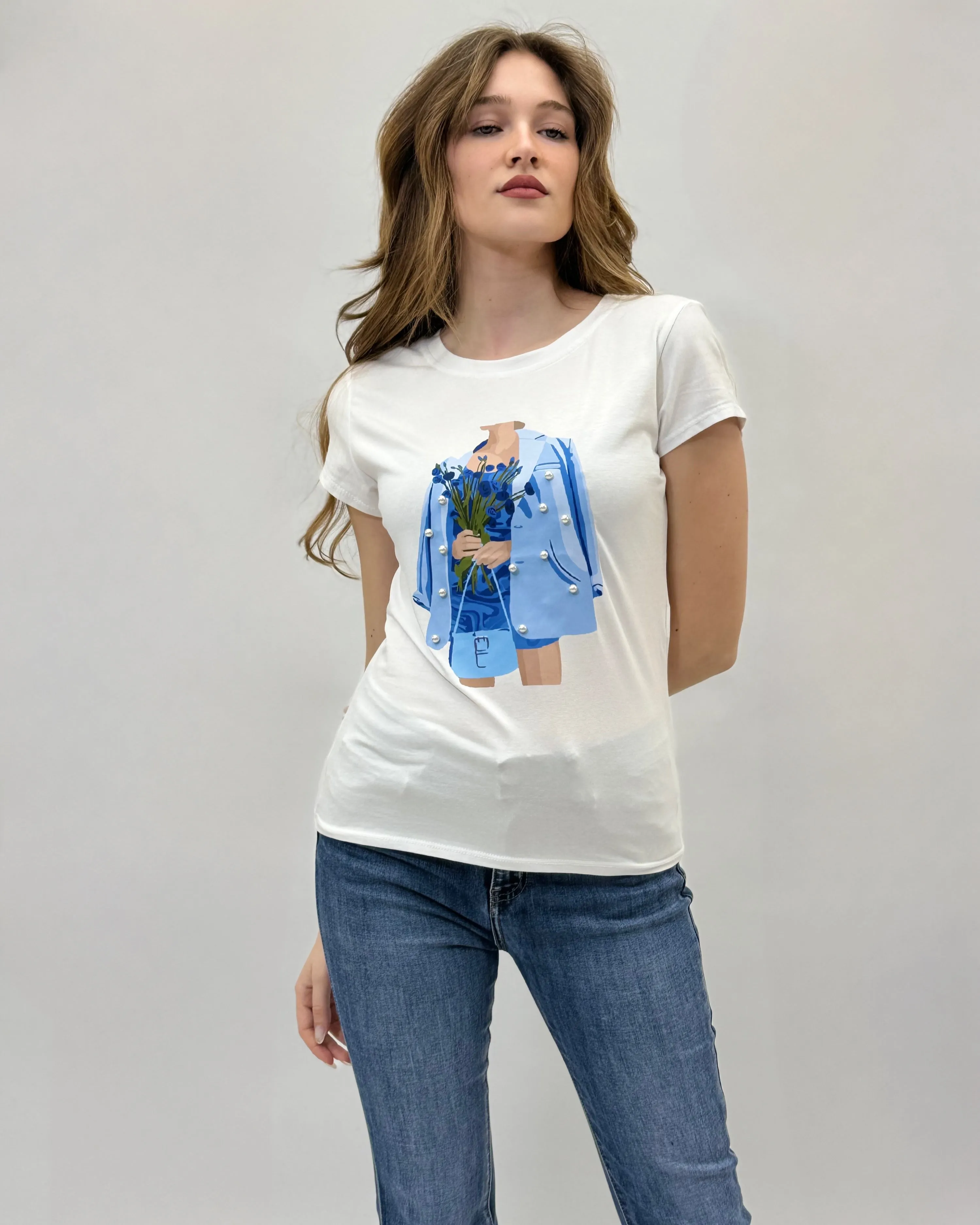 T-shirt in cotone con stampa ragazza