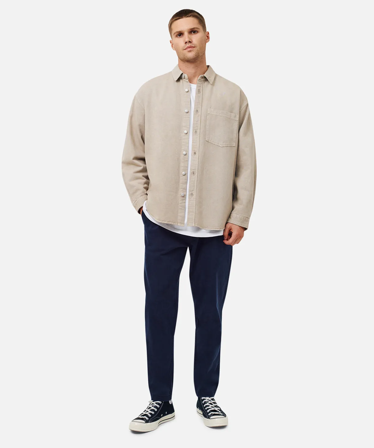 The Portland Long Sleeve Canvas Button Up Shirt - Wheat