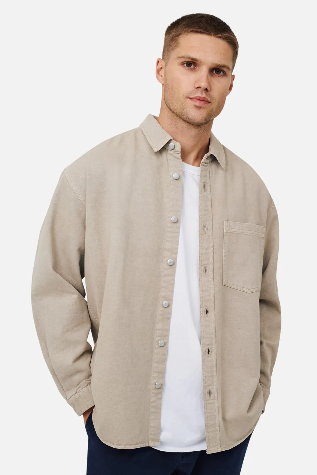 The Portland Long Sleeve Canvas Button Up Shirt - Wheat