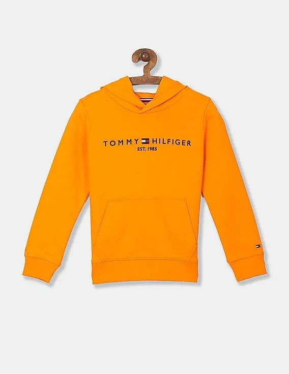 Tommy Hilfiger Kids Boys Orange Hood Brand Embroidered Essential Sweatshirt