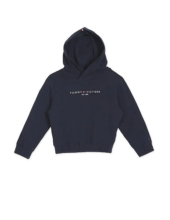 Tommy Hilfiger Kids Girls Navy Attached Hood Solid Sweatshirt